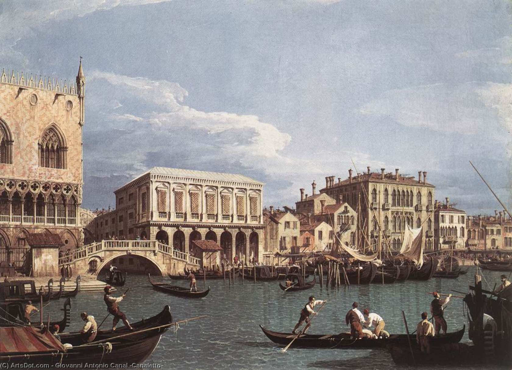 Wikioo.org - The Encyclopedia of Fine Arts - Painting, Artwork by Giovanni Antonio Canal (Canaletto) - The Molo and the Riva degli Schiavoni from the Bacino di San Marco
