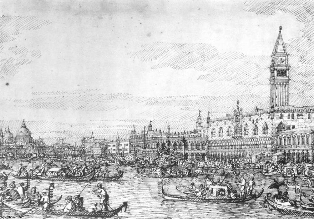 Wikioo.org - The Encyclopedia of Fine Arts - Painting, Artwork by Giovanni Antonio Canal (Canaletto) - Venice: The Canale di San Marco with the Bucintoro at Anchor