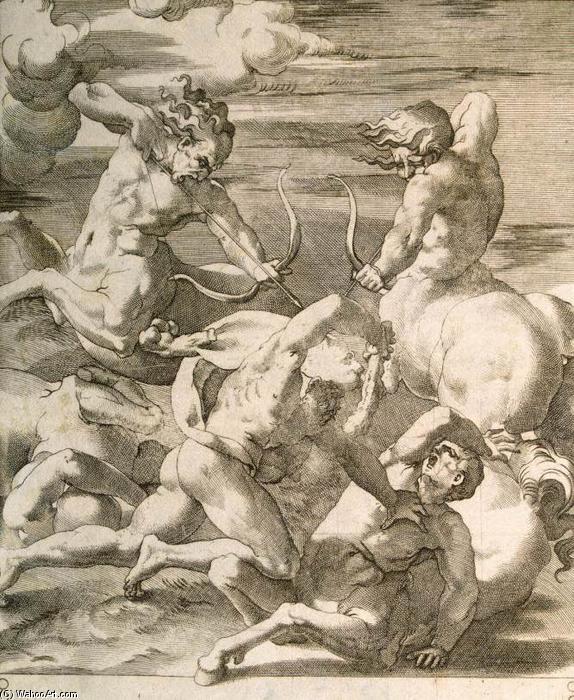 WikiOO.org - Encyclopedia of Fine Arts - Målning, konstverk Giovanni Jacopo Caraglio - Battle between Hercules and Centaurs