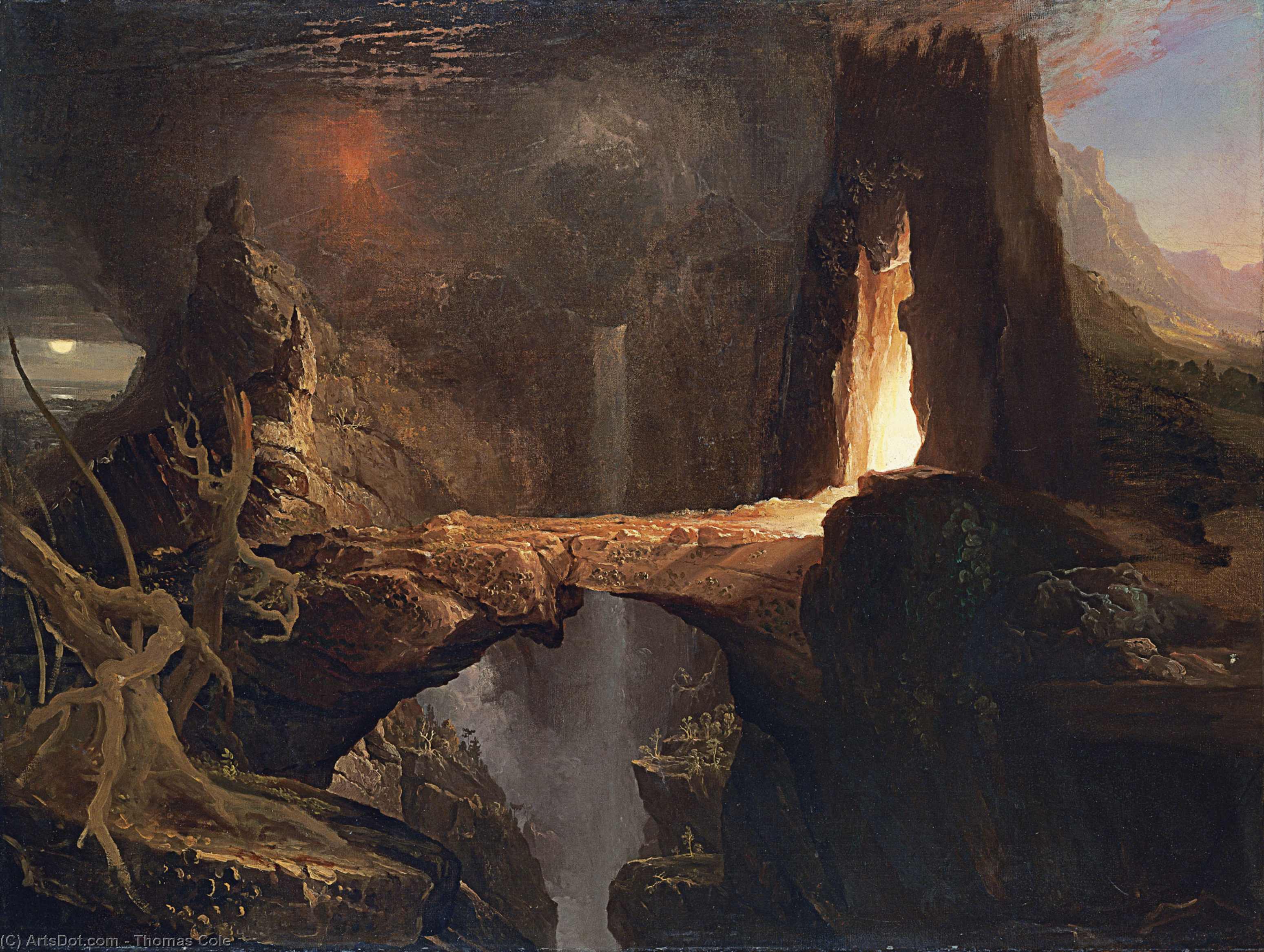 Wikioo.org - The Encyclopedia of Fine Arts - Painting, Artwork by Thomas Cole - Expulsion, Moon and Firelight