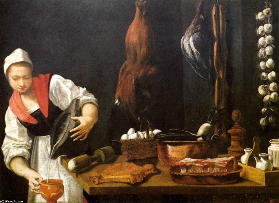 WikiOO.org - Encyclopedia of Fine Arts - Maleri, Artwork Andrea Commodi - Young Woman in the Kitchen