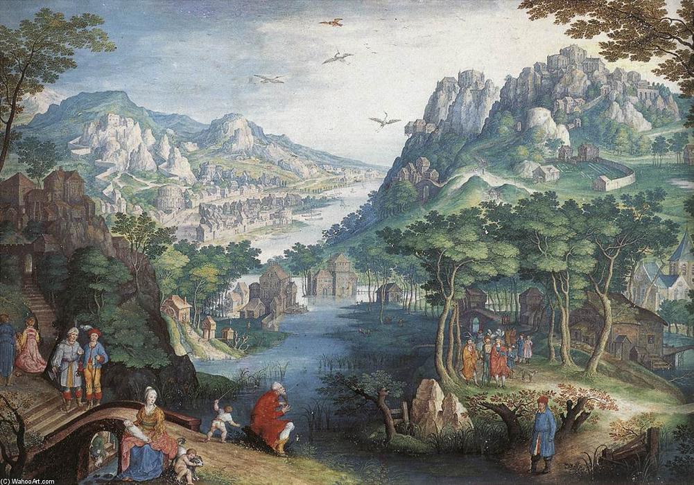 Wikioo.org - The Encyclopedia of Fine Arts - Painting, Artwork by Gillis Van Coninxloo - Mountain Landscape with River Valley and the Prophet Hosea