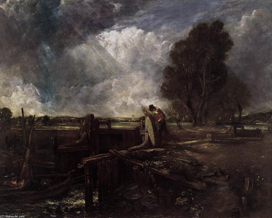 Wikioo.org – La Enciclopedia de las Bellas Artes - Pintura, Obras de arte de John Constable - Un Bote  a  el  esclusa  Dibujo