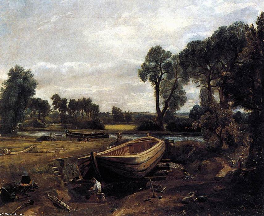 Wikioo.org - The Encyclopedia of Fine Arts - Painting, Artwork by John Constable - Boat-building near Flatford Mill