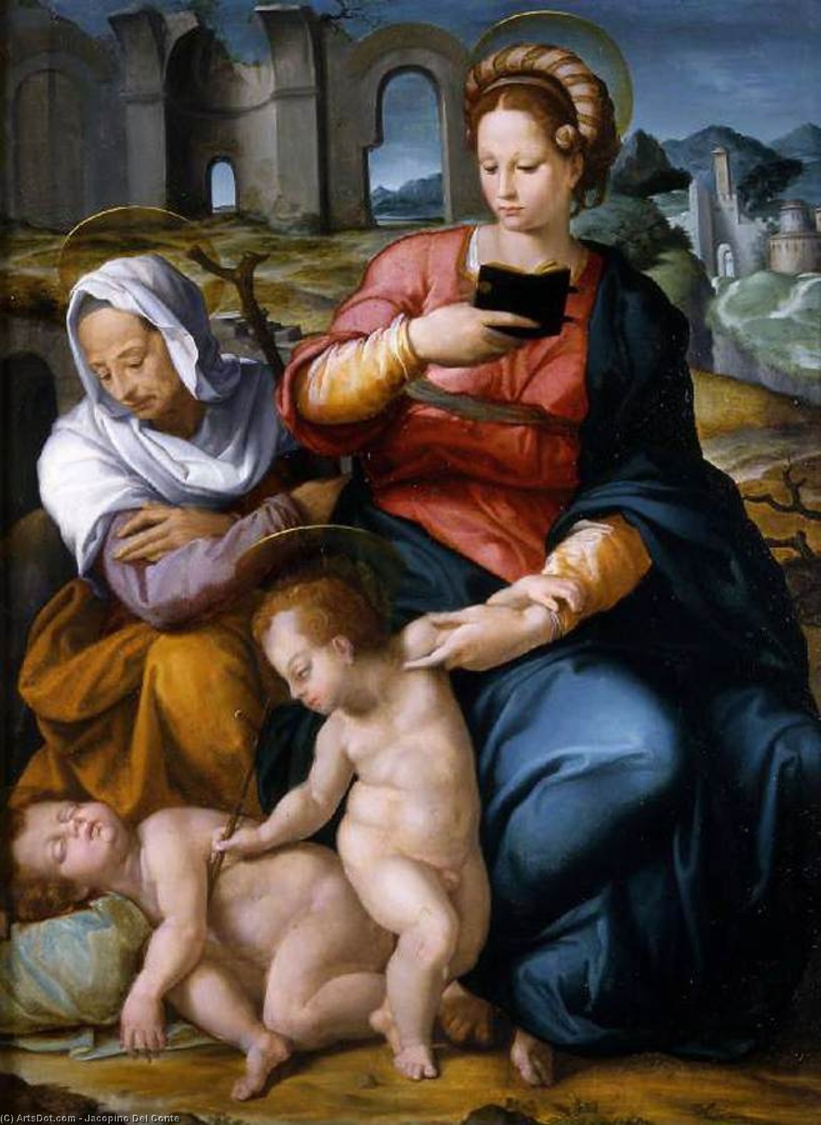 Wikioo.org - The Encyclopedia of Fine Arts - Painting, Artwork by Jacopino Del Conte - Virgin and Child with St Elizabeth and the Infant Baptist