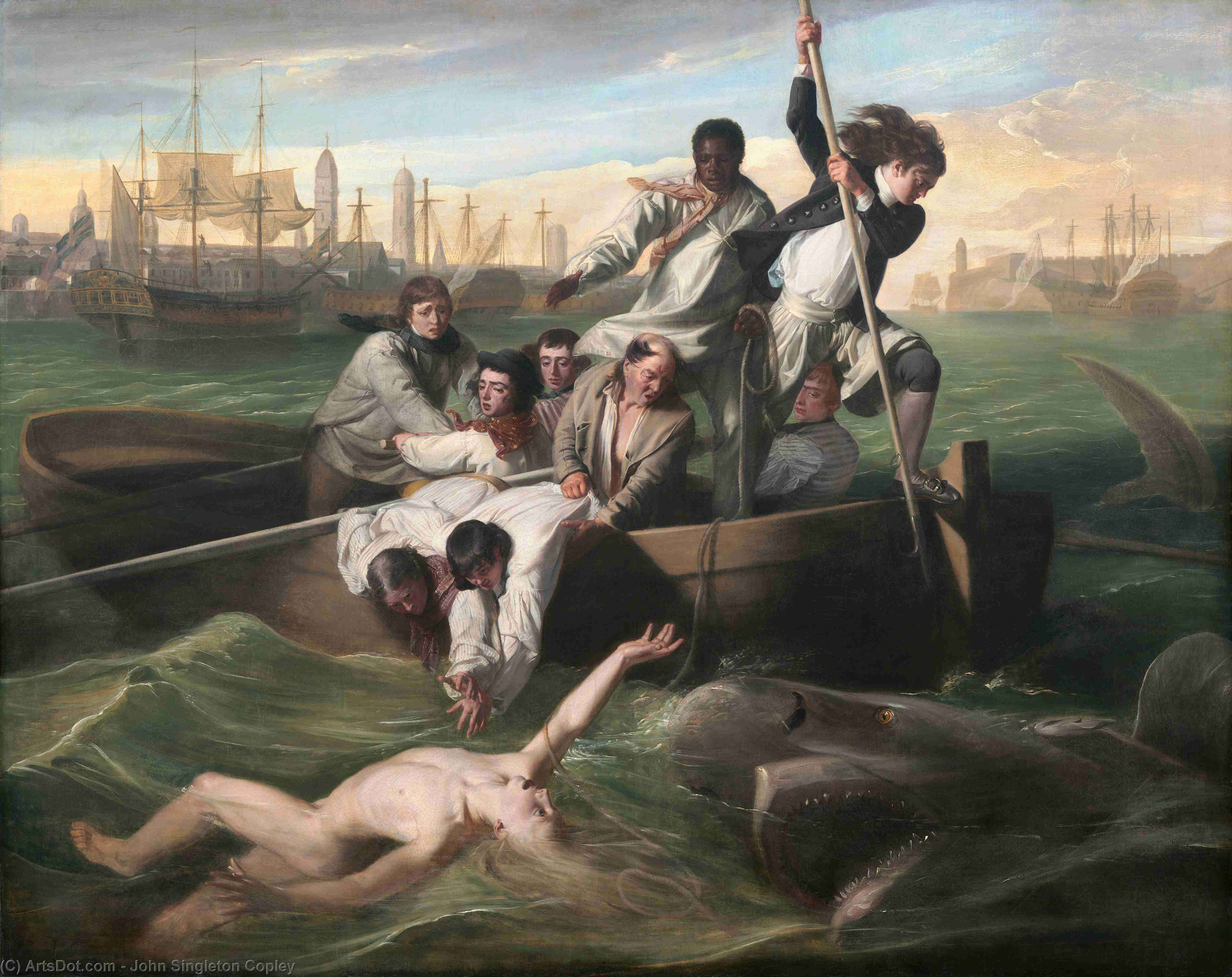 Wikioo.org – La Enciclopedia de las Bellas Artes - Pintura, Obras de arte de John Singleton Copley - Arroyo Watson y el Tiburón