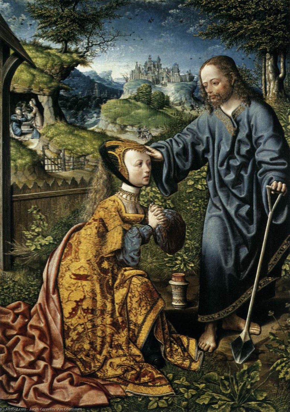 Wikioo.org – L'Enciclopedia delle Belle Arti - Pittura, Opere di Jacob Cornelisz Van Oostsanen - Cristo Apparendo a maria Magdalen come un Giardiniere