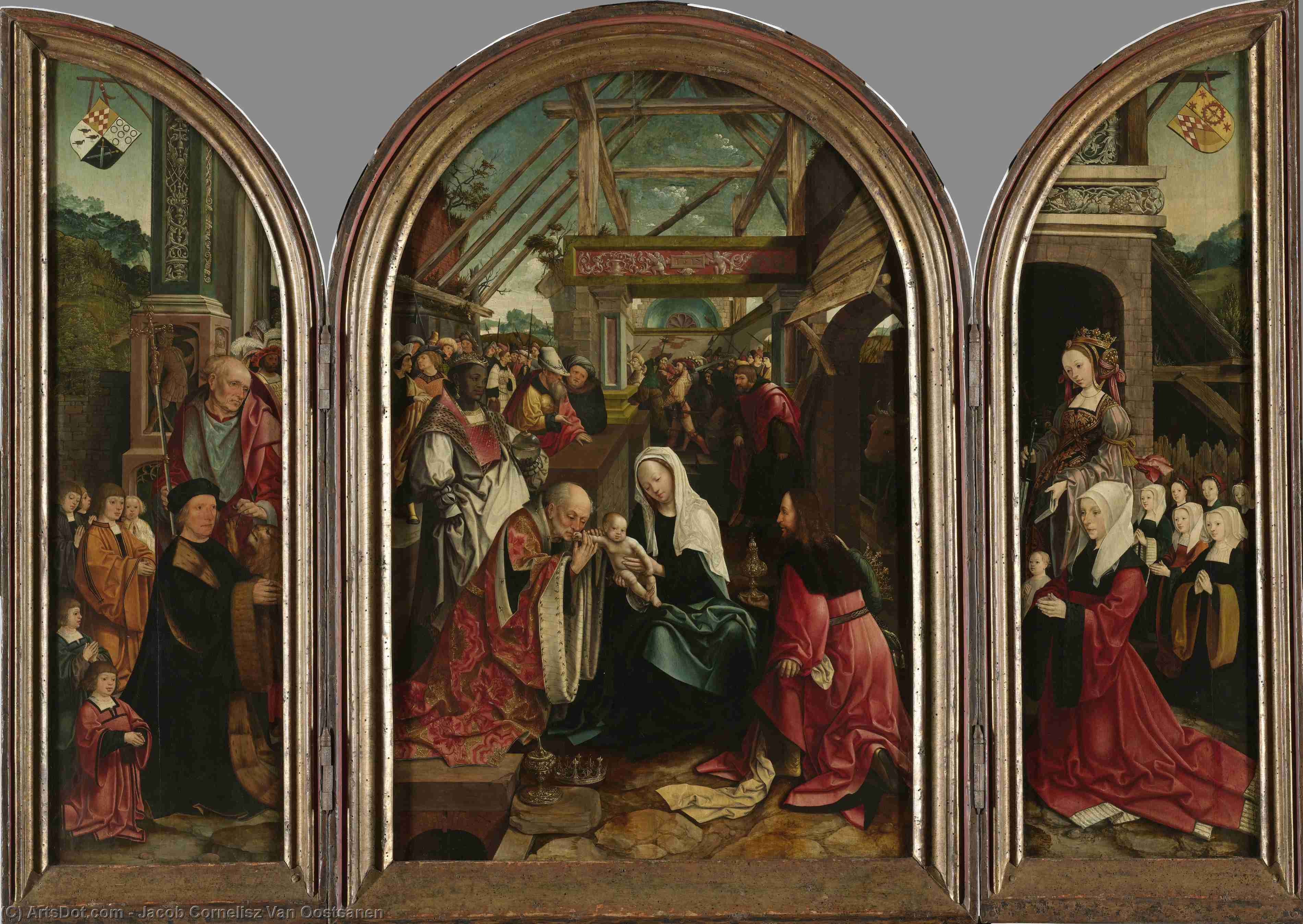 Wikioo.org - The Encyclopedia of Fine Arts - Painting, Artwork by Jacob Cornelisz Van Oostsanen - Triptych of the Adoration of the Magi