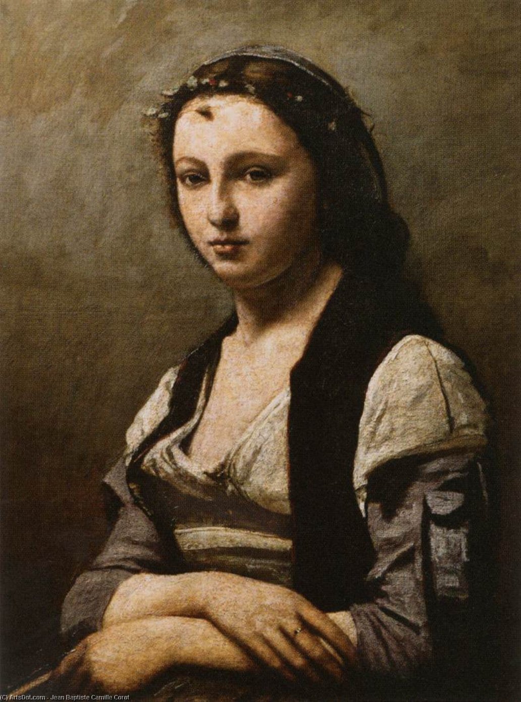 WikiOO.org – 美術百科全書 - 繪畫，作品 Jean Baptiste Camille Corot - 女子 与  的  珍珠的