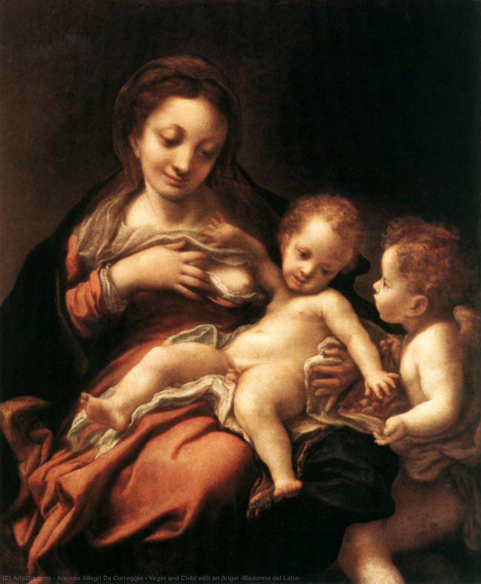 Wikioo.org – L'Enciclopedia delle Belle Arti - Pittura, Opere di Antonio Allegri Da Correggio - madonna col bambino con un Angelo ( Madonna del Latte macchiato )