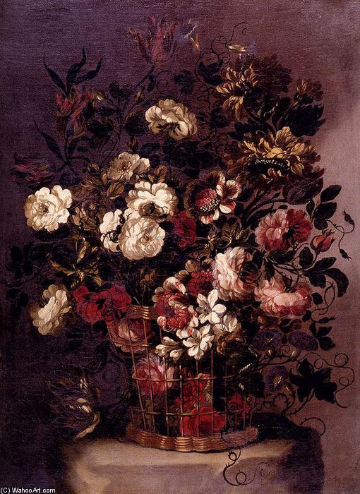 Wikioo.org – L'Encyclopédie des Beaux Arts - Peinture, Oeuvre de Gabriel De La Corte - nature morte des fleurs à une tisser corbeille