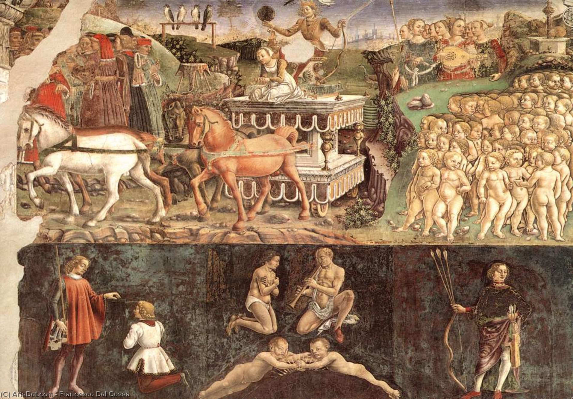 WikiOO.org - Encyclopedia of Fine Arts - Maľba, Artwork Francesco Del Cossa - Allegory of May: Triumph of Apollo (detail)