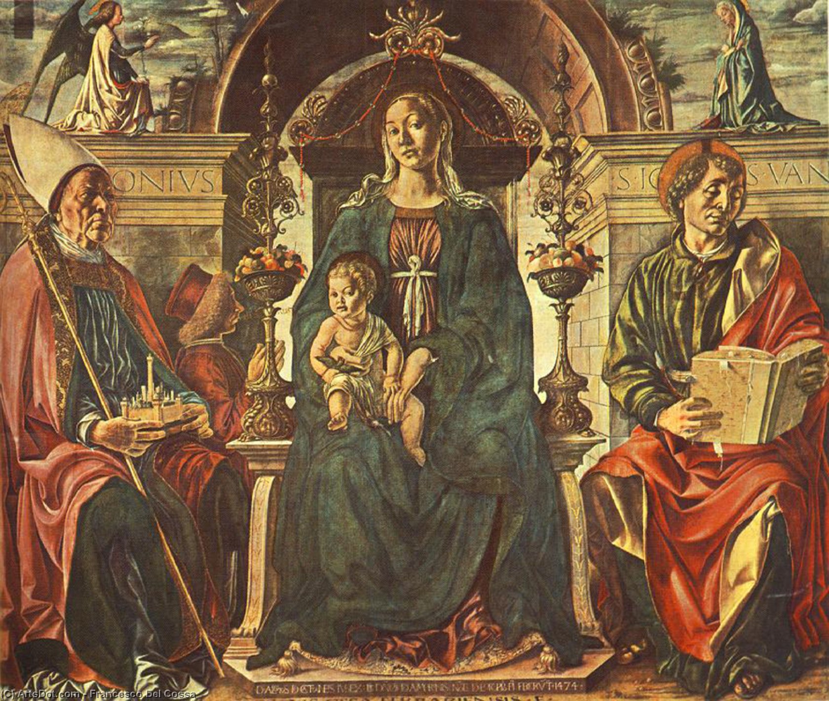 Wikioo.org - The Encyclopedia of Fine Arts - Painting, Artwork by Francesco Del Cossa - Madonna with the Child and Saints