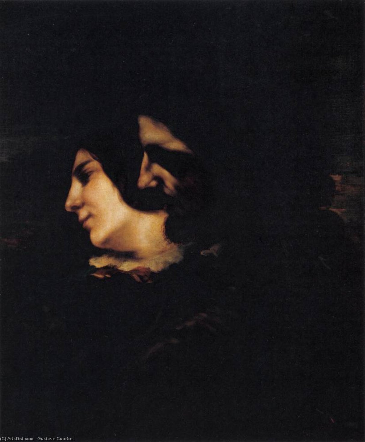 Wikioo.org – La Enciclopedia de las Bellas Artes - Pintura, Obras de arte de Gustave Courbet - amantes en el país , sentimientos de la edad joven