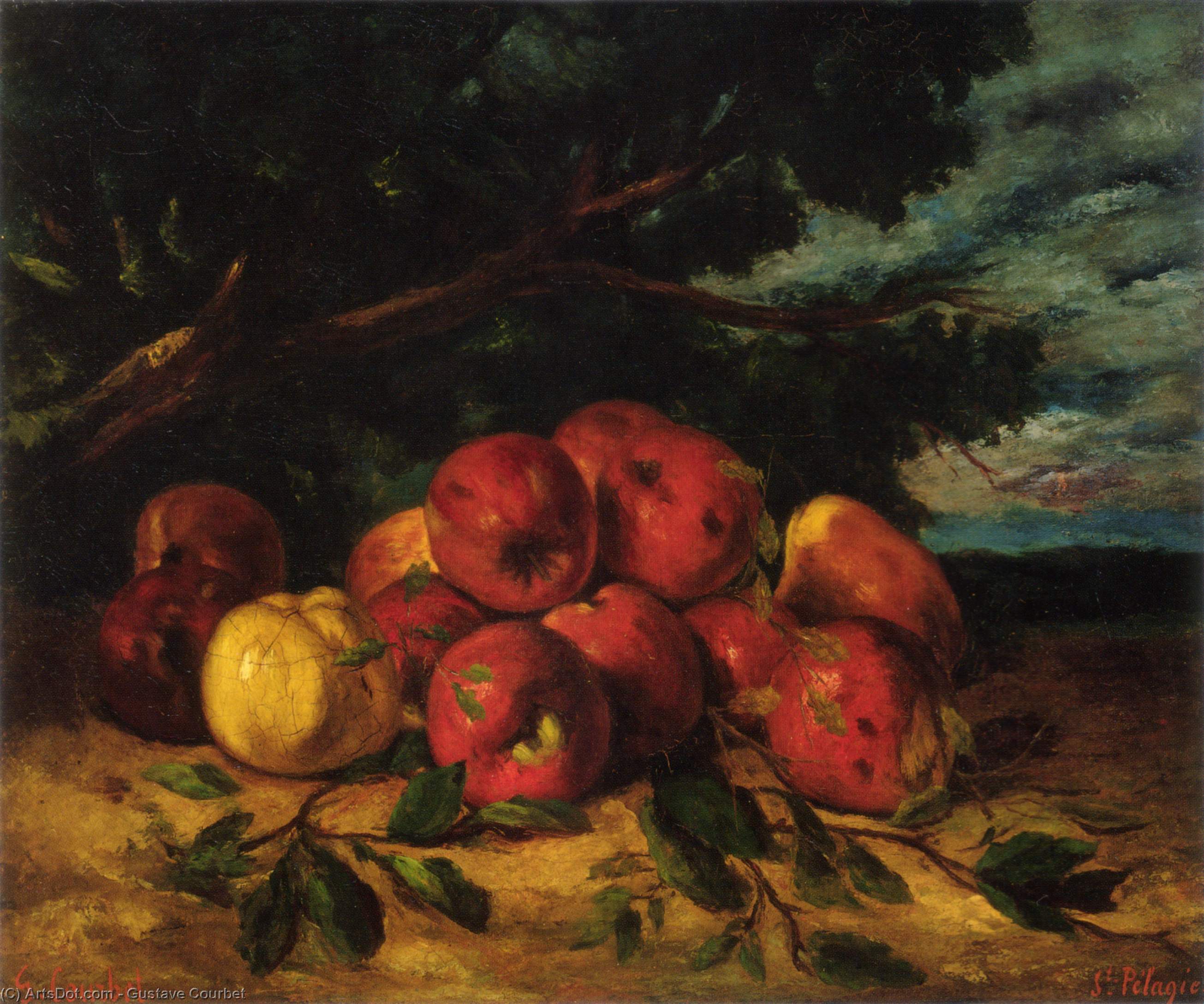 WikiOO.org – 美術百科全書 - 繪畫，作品 Gustave Courbet - 红  苹果 在  的  脚丫子  的  一个  树
