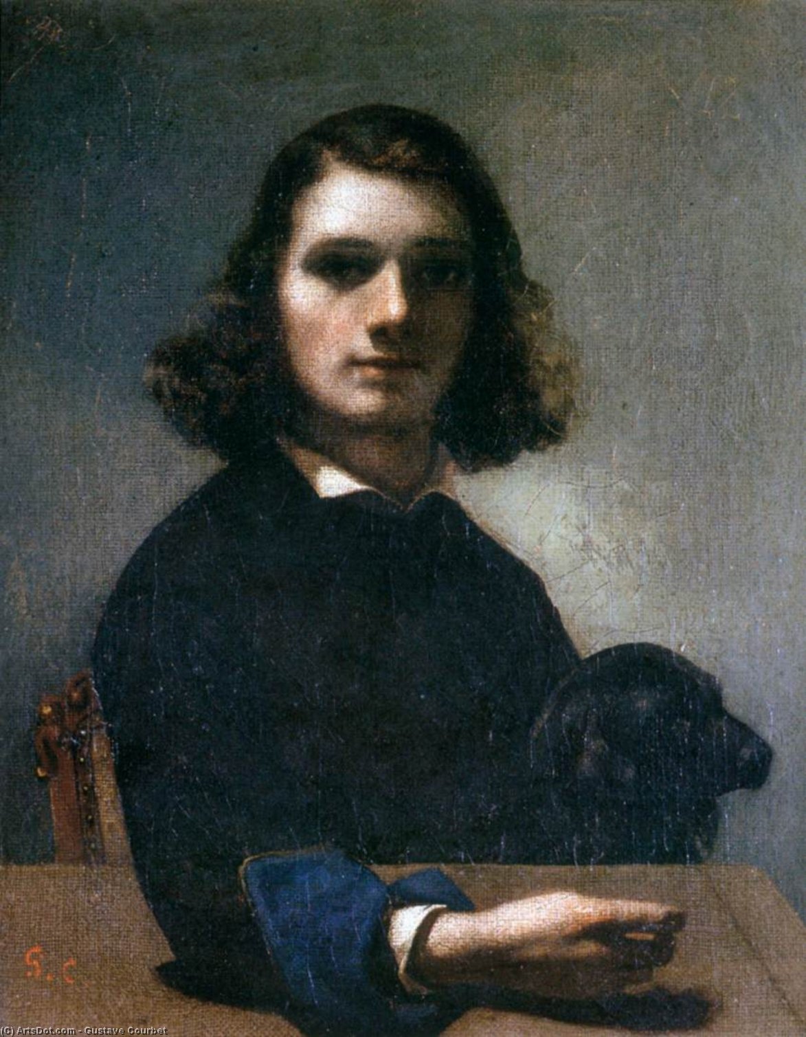 Wikioo.org - The Encyclopedia of Fine Arts - Painting, Artwork by Gustave Courbet - Self-Portrait (Courbet with Black Dog)