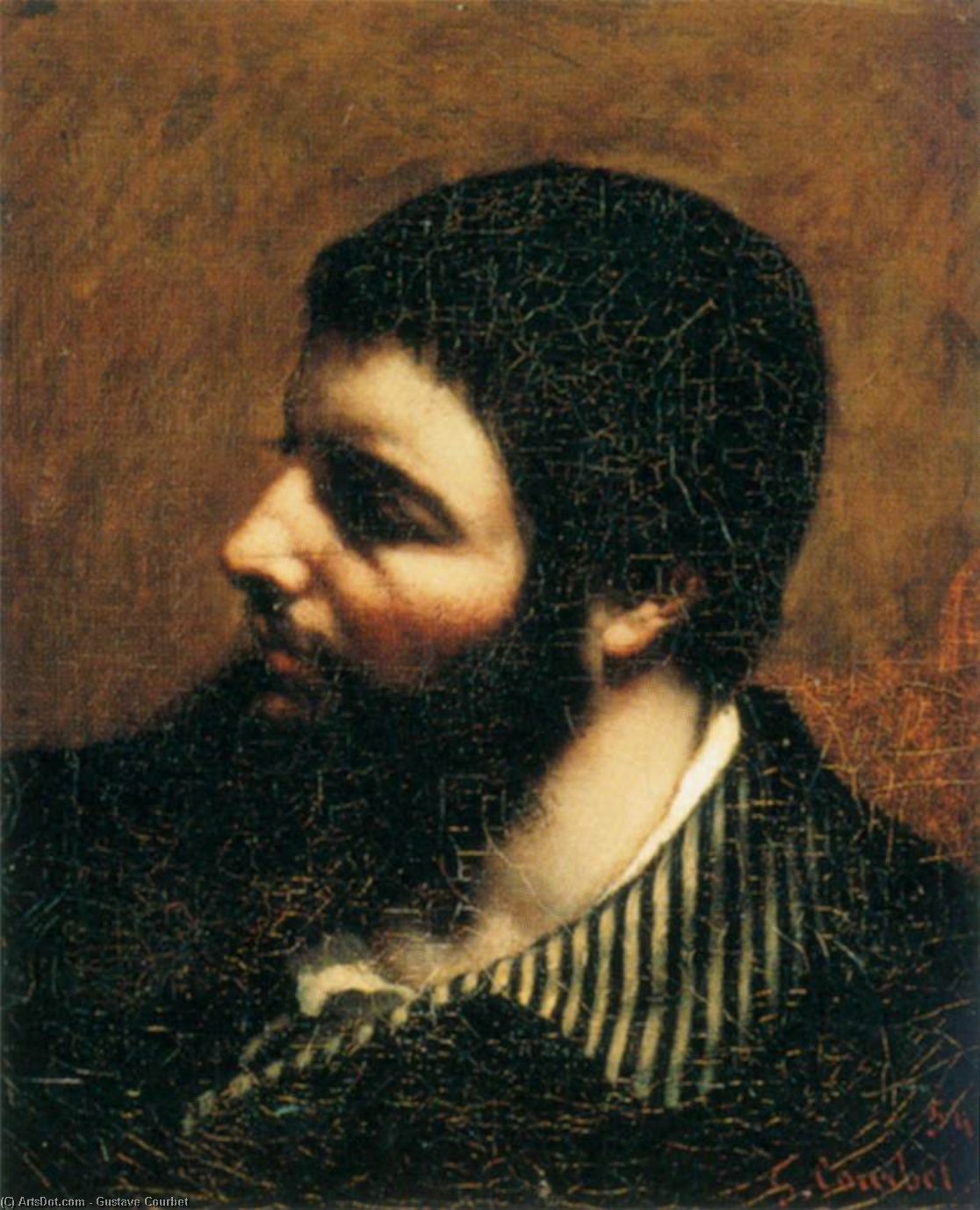 WikiOO.org – 美術百科全書 - 繪畫，作品 Gustave Courbet - 自画像（） 与  有条纹  领
