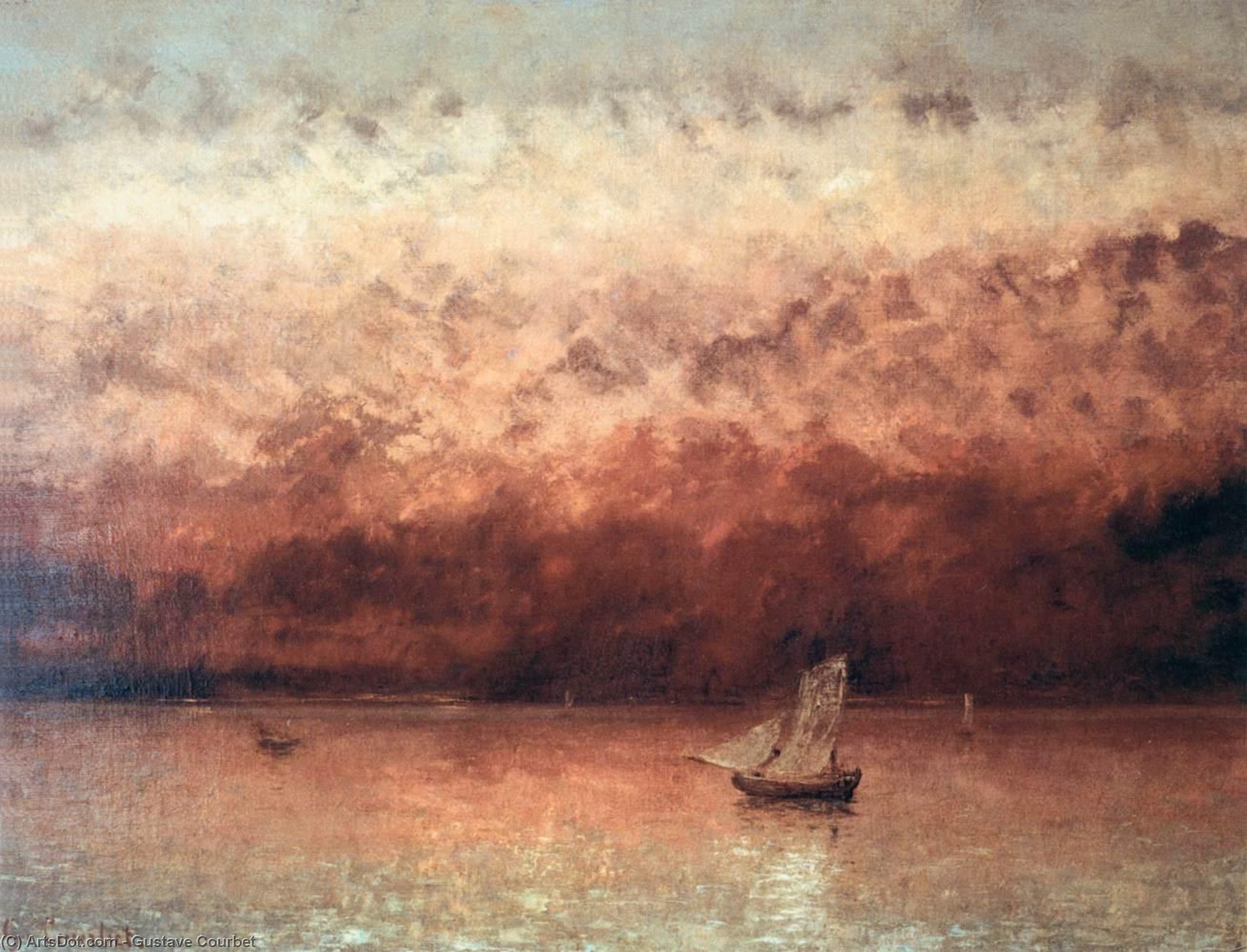 Wikioo.org - The Encyclopedia of Fine Arts - Painting, Artwork by Gustave Courbet - Sunset on Lake Geneva