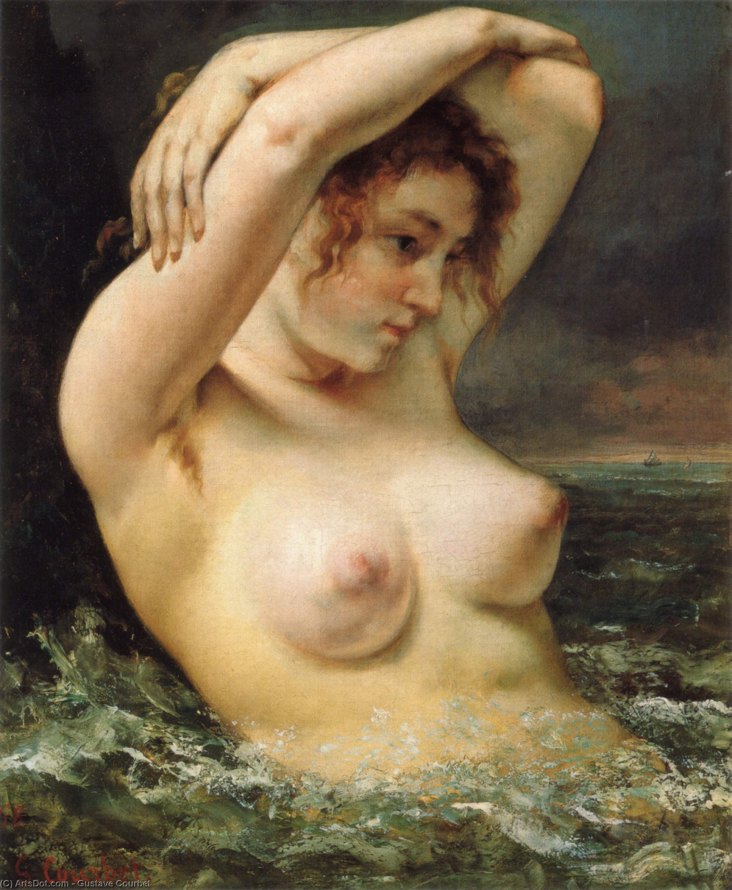 Wikoo.org - موسوعة الفنون الجميلة - اللوحة، العمل الفني Gustave Courbet - The Woman in the Waves