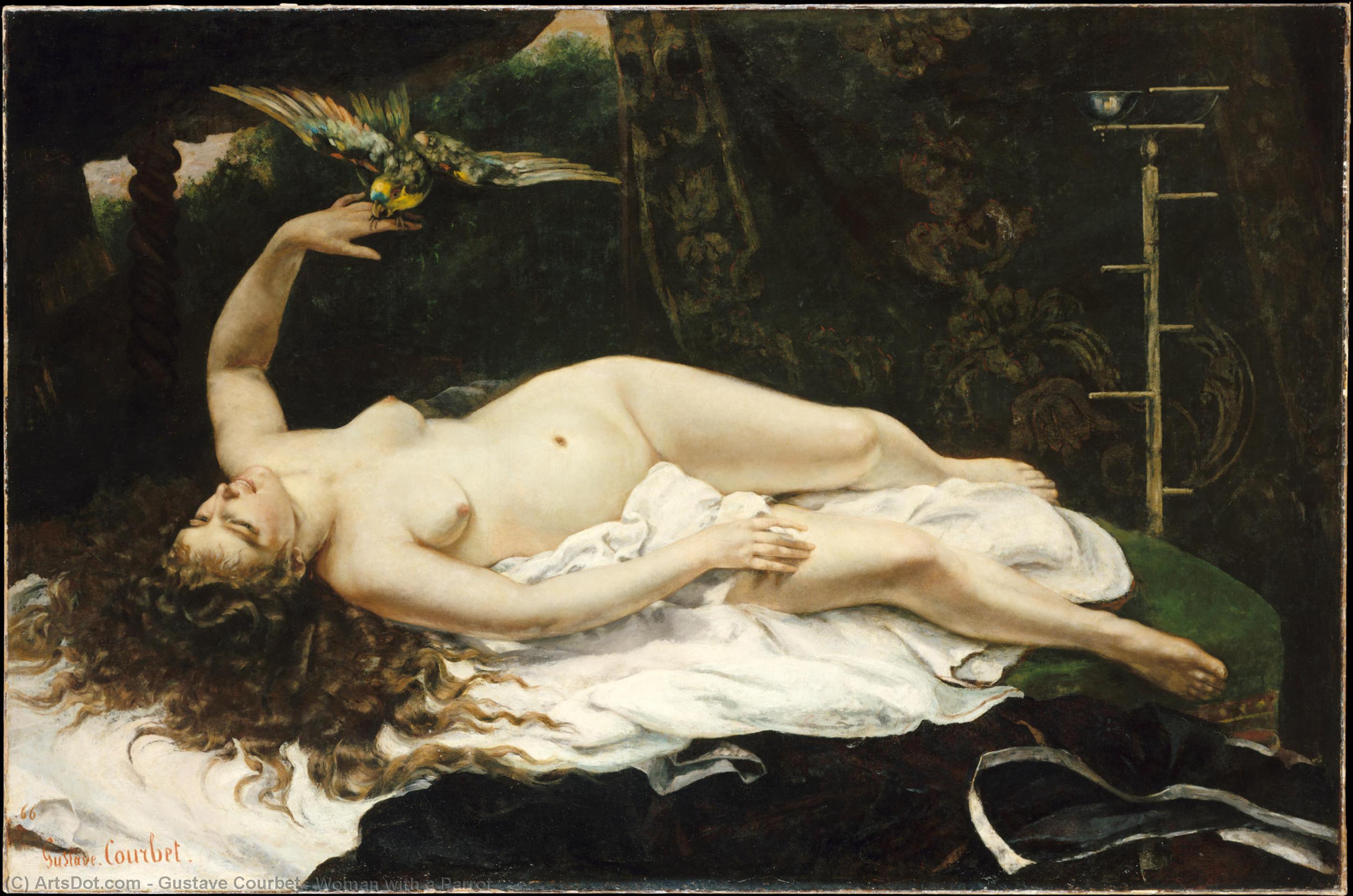 Wikioo.org - Die Enzyklopädie bildender Kunst - Malerei, Kunstwerk von Gustave Courbet - frau mit einem papagei
