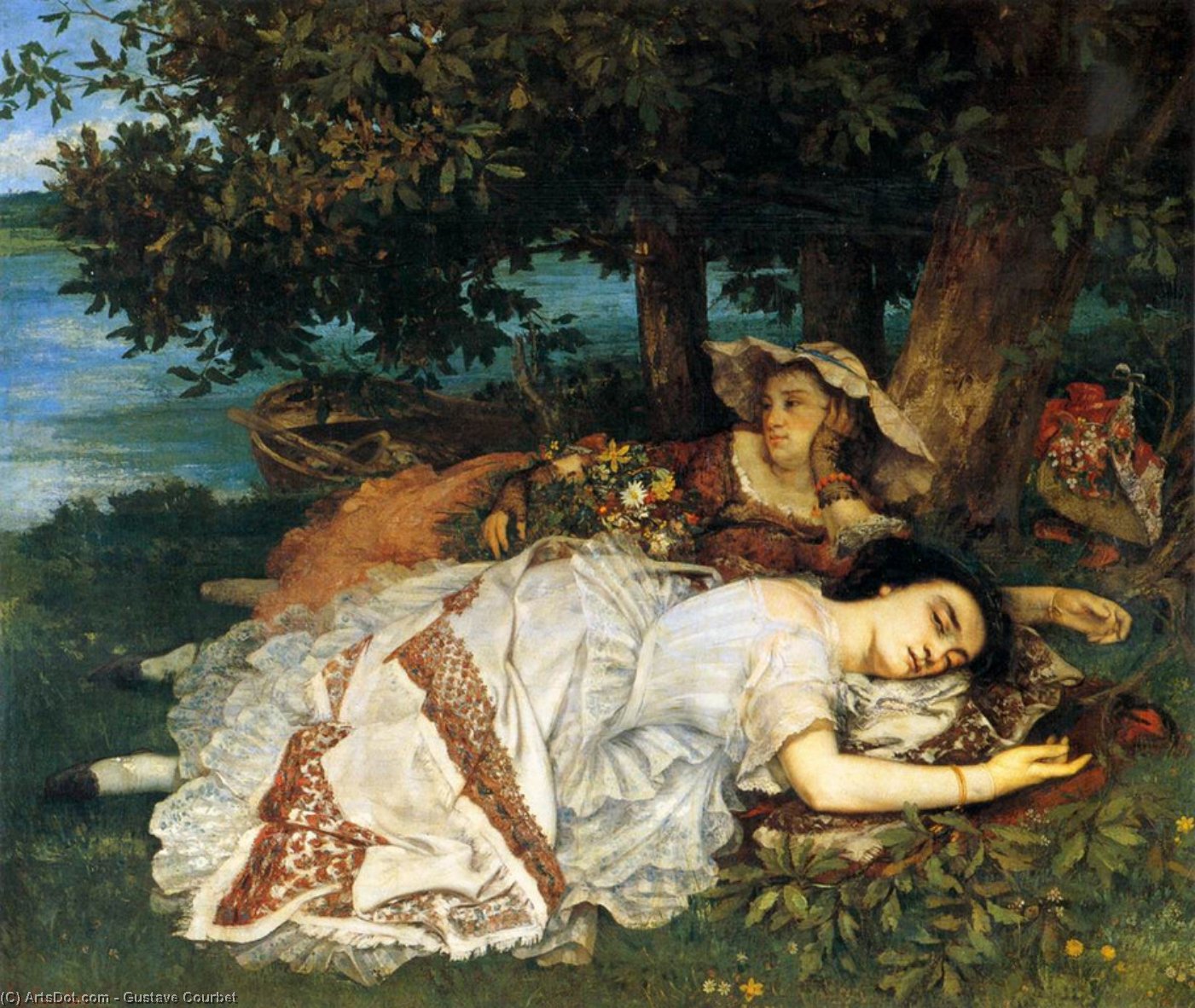 WikiOO.org - Энциклопедия изобразительного искусства - Живопись, Картины  Gustave Courbet - молодые леди около  тот  Река  невод