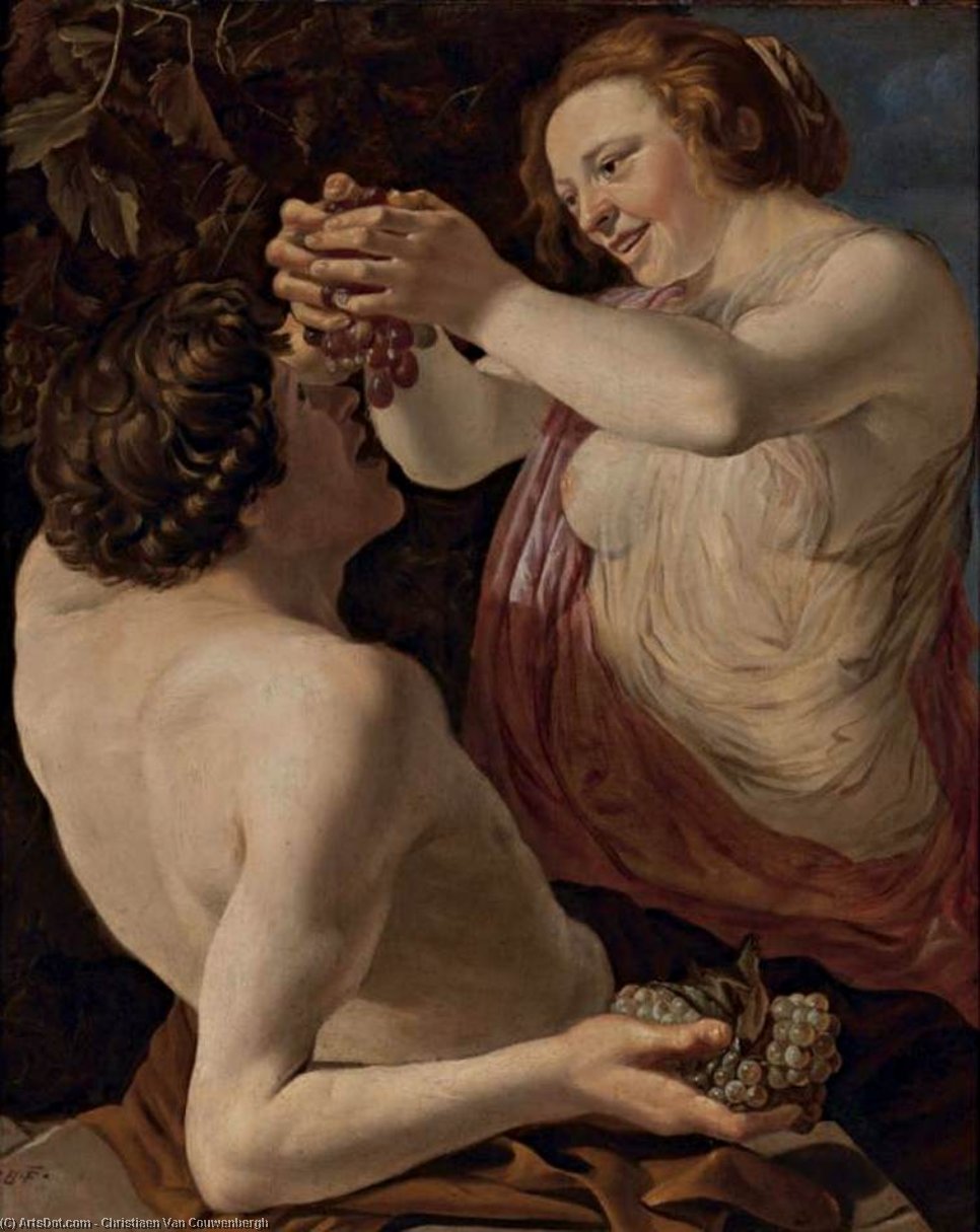 Wikioo.org - The Encyclopedia of Fine Arts - Painting, Artwork by Christiaen Van Couwenbergh - Nymph and Satyr