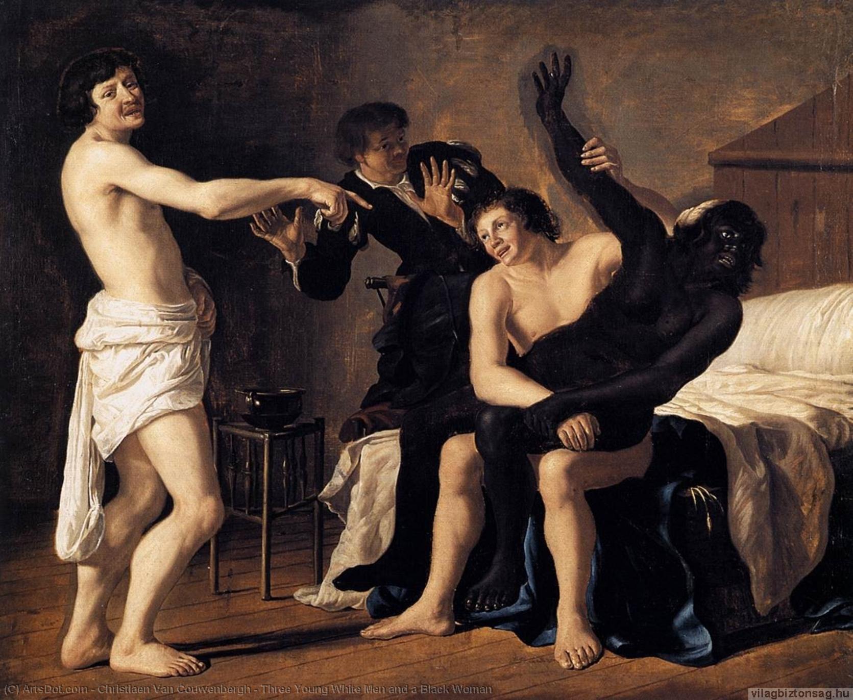 Wikioo.org - The Encyclopedia of Fine Arts - Painting, Artwork by Christiaen Van Couwenbergh - Three Young White Men and a Black Woman