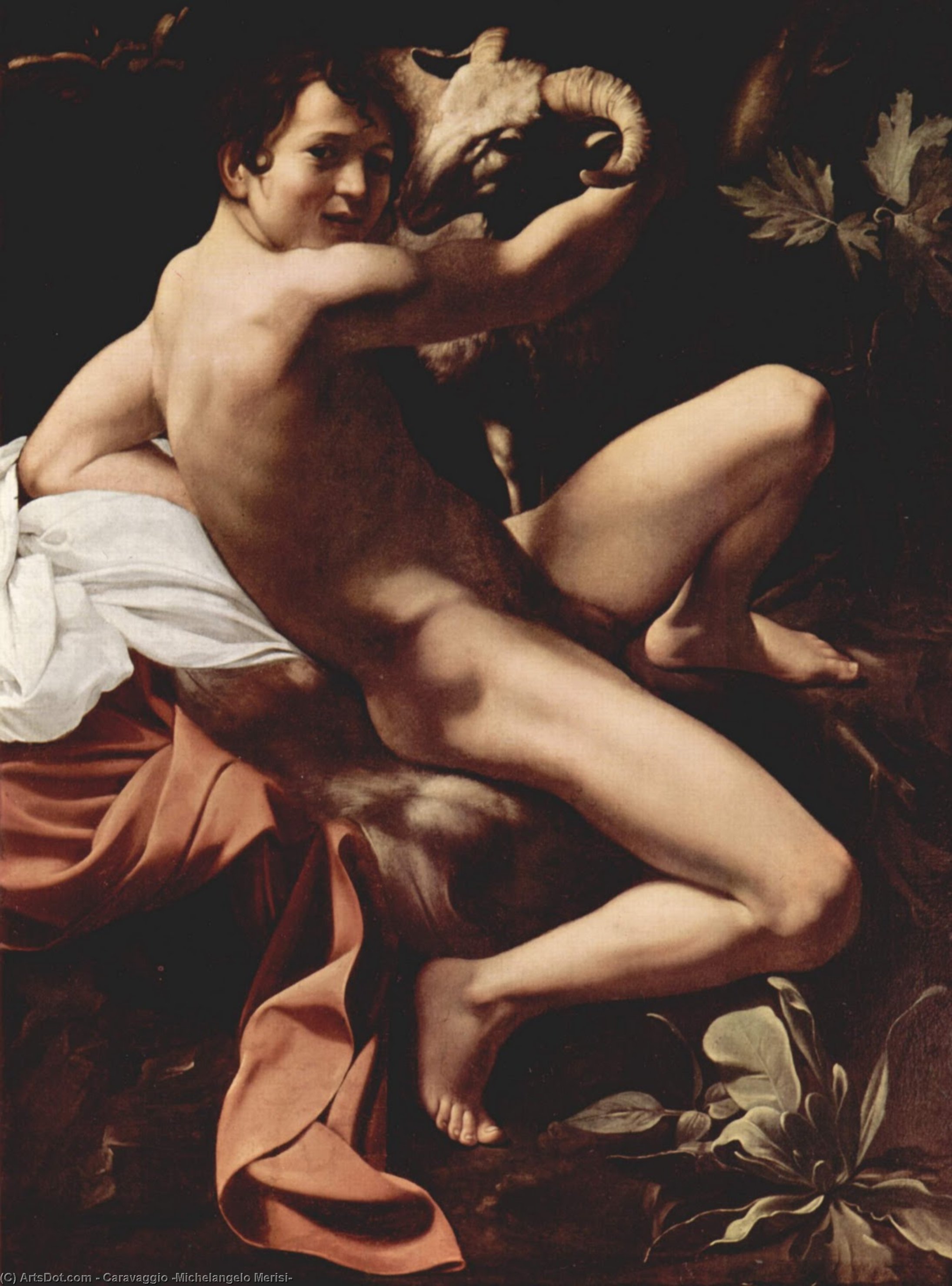 WikiOO.org - 百科事典 - 絵画、アートワーク Caravaggio (Michelangelo Merisi) - セント ジョン ザー バプティスト ( と青少年 Ram )
