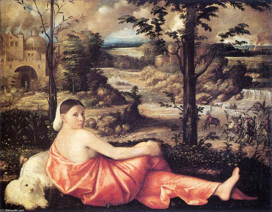 Wikioo.org - The Encyclopedia of Fine Arts - Painting, Artwork by Giovanni Cariani - Reclining Woman in a Landscape