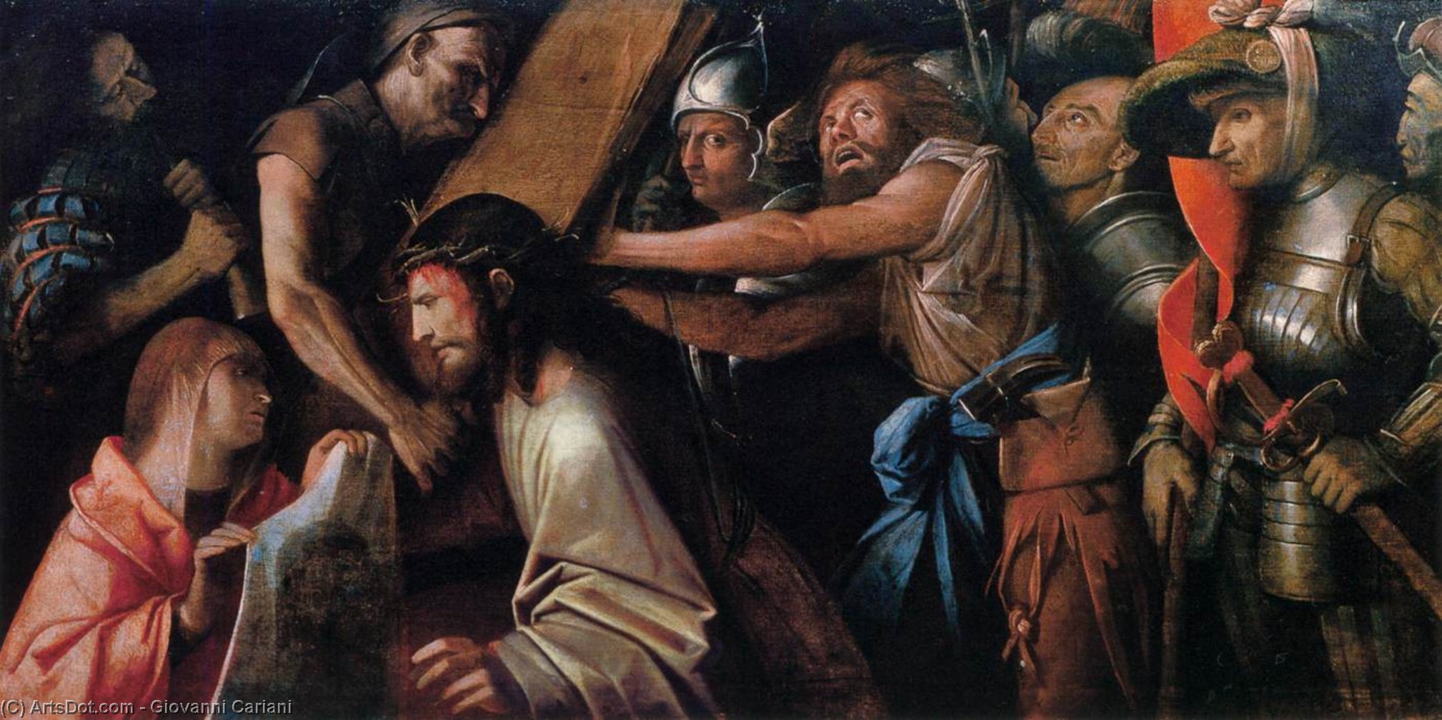 Wikioo.org - The Encyclopedia of Fine Arts - Painting, Artwork by Giovanni Cariani - Road to Calvary with Veronica's Veil