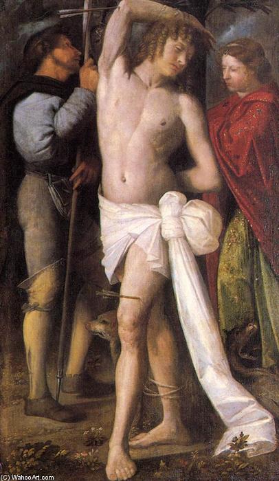 Wikioo.org - The Encyclopedia of Fine Arts - Painting, Artwork by Giovanni Cariani - St Sebastian between St Roch and St Margaret
