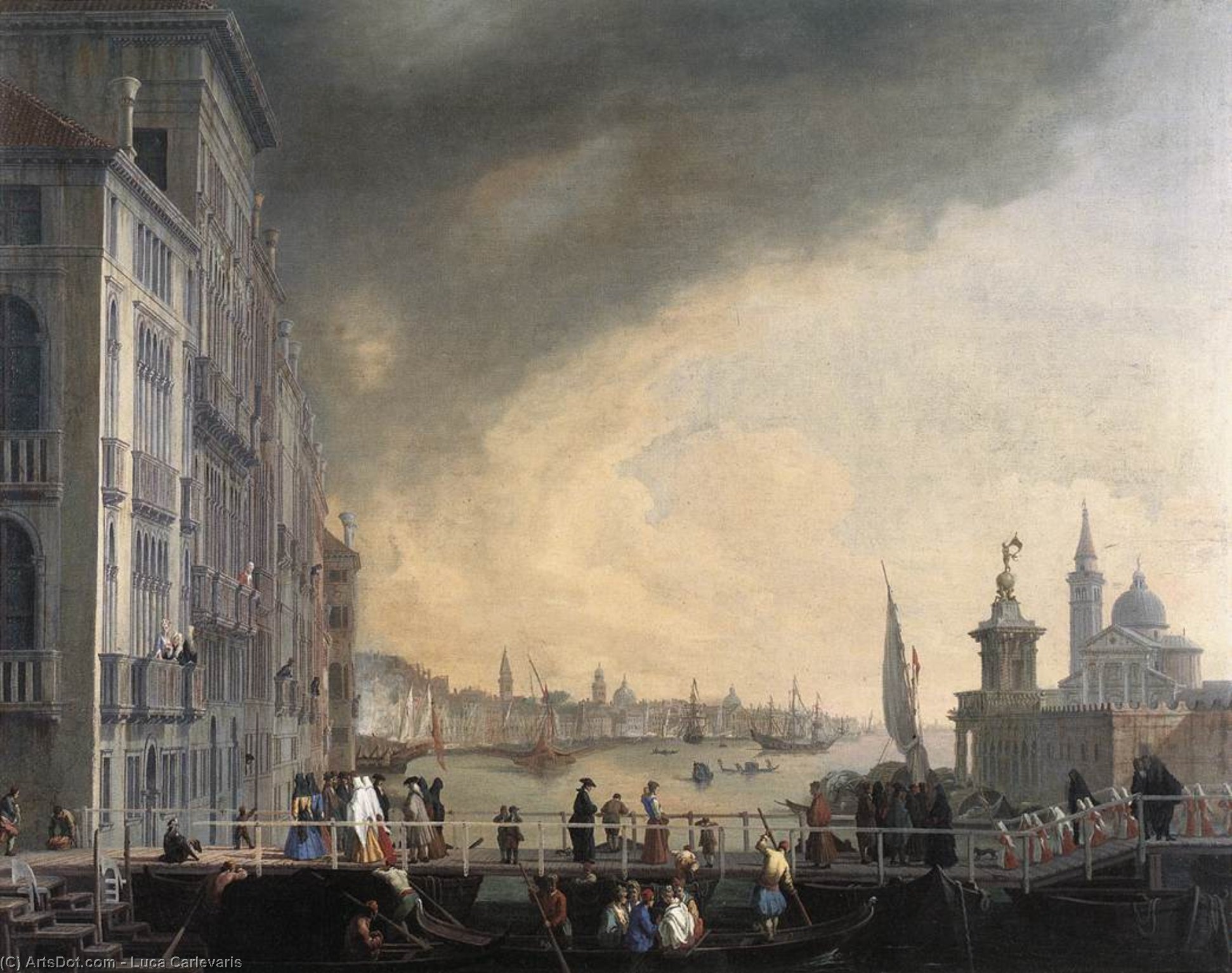Wikioo.org - The Encyclopedia of Fine Arts - Painting, Artwork by Luca Carlevaris - The Bridge for the Feast of the Madonna della Salute