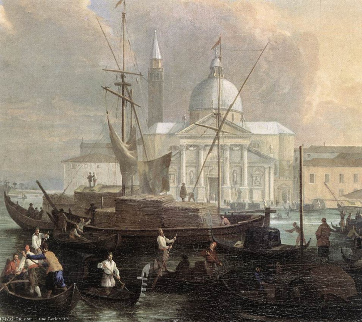 Wikioo.org - The Encyclopedia of Fine Arts - Painting, Artwork by Luca Carlevaris - The Sea Custom House with San Giorgio Maggiore (detail)
