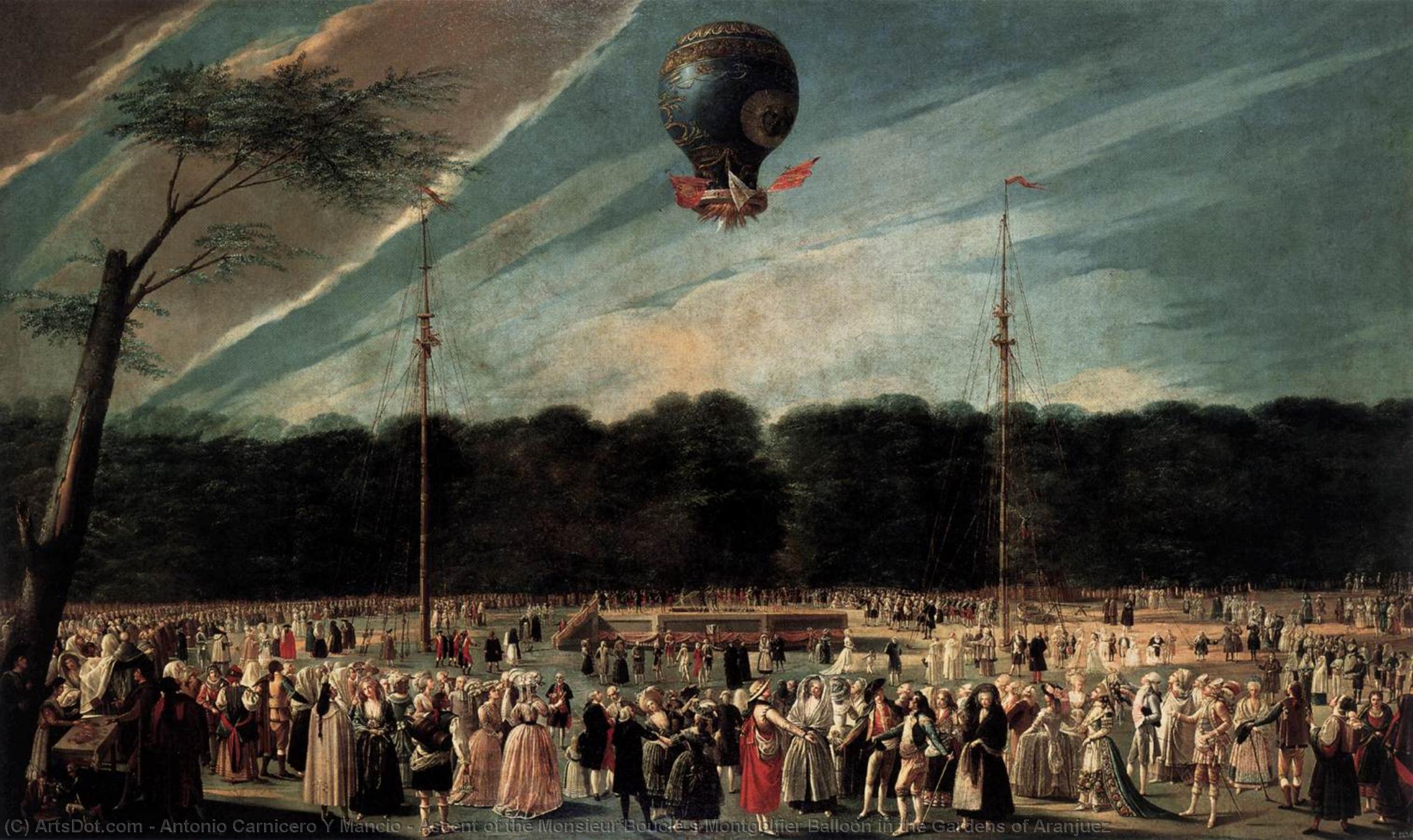 Wikioo.org - The Encyclopedia of Fine Arts - Painting, Artwork by Antonio Carnicero Y Mancio - Ascent of the Monsieur Bouclé's Montgolfier Balloon in the Gardens of Aranjuez