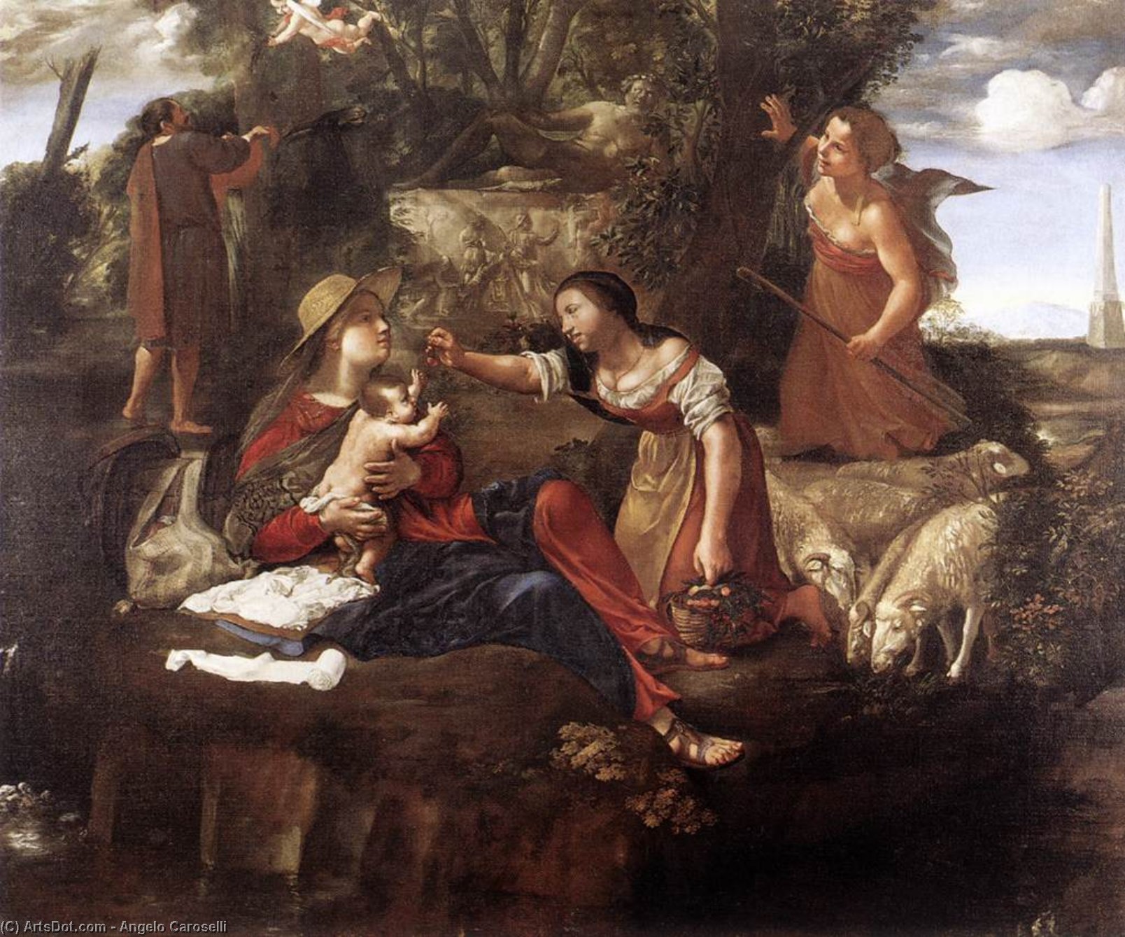 Wikioo.org - The Encyclopedia of Fine Arts - Painting, Artwork by Angelo Caroselli - Rest on the Flight into Egypt