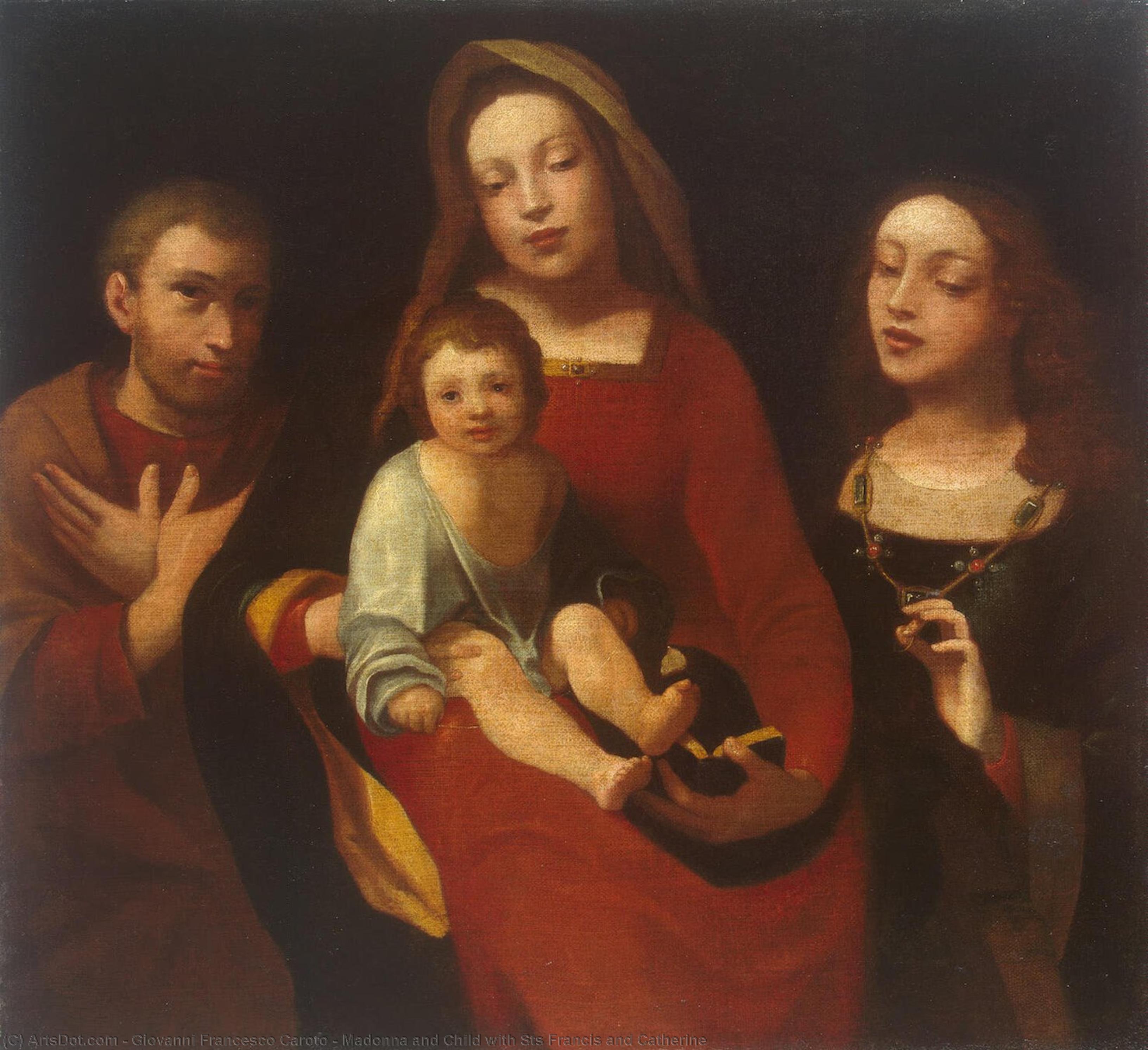Wikioo.org - The Encyclopedia of Fine Arts - Painting, Artwork by Giovanni Francesco Caroto - Madonna and Child with Sts Francis and Catherine