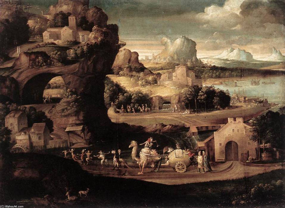 Wikioo.org - The Encyclopedia of Fine Arts - Painting, Artwork by Girolamo Da Carpi - Landscape with Magicians