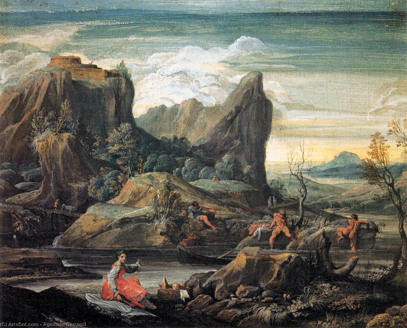 WikiOO.org - Encyclopedia of Fine Arts - Malba, Artwork Agostino Carracci - Landscape with Bathers