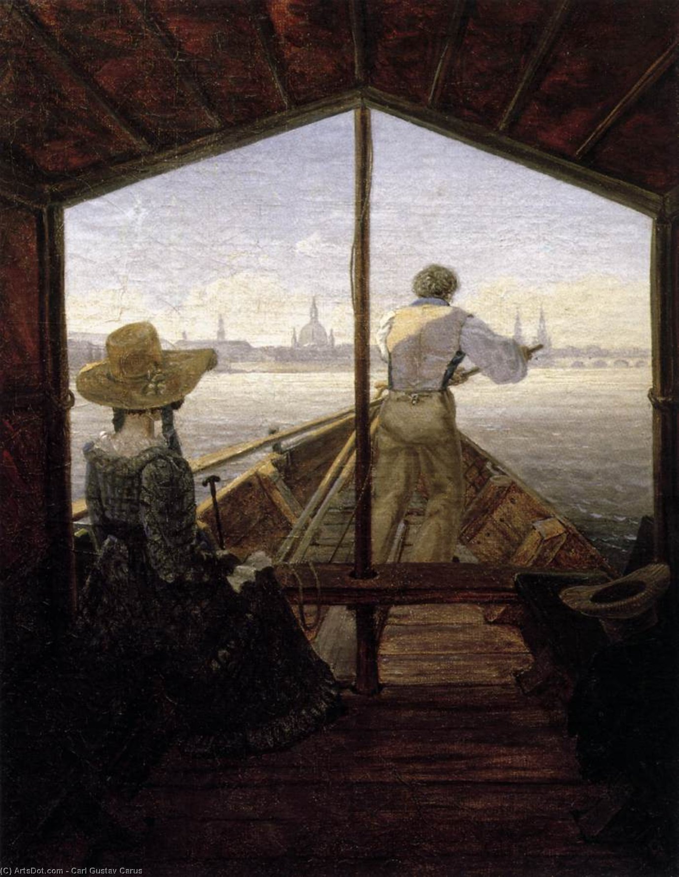 Wikioo.org - The Encyclopedia of Fine Arts - Painting, Artwork by Carl Gustav Carus - A Gondola on the Elbe near Dresden