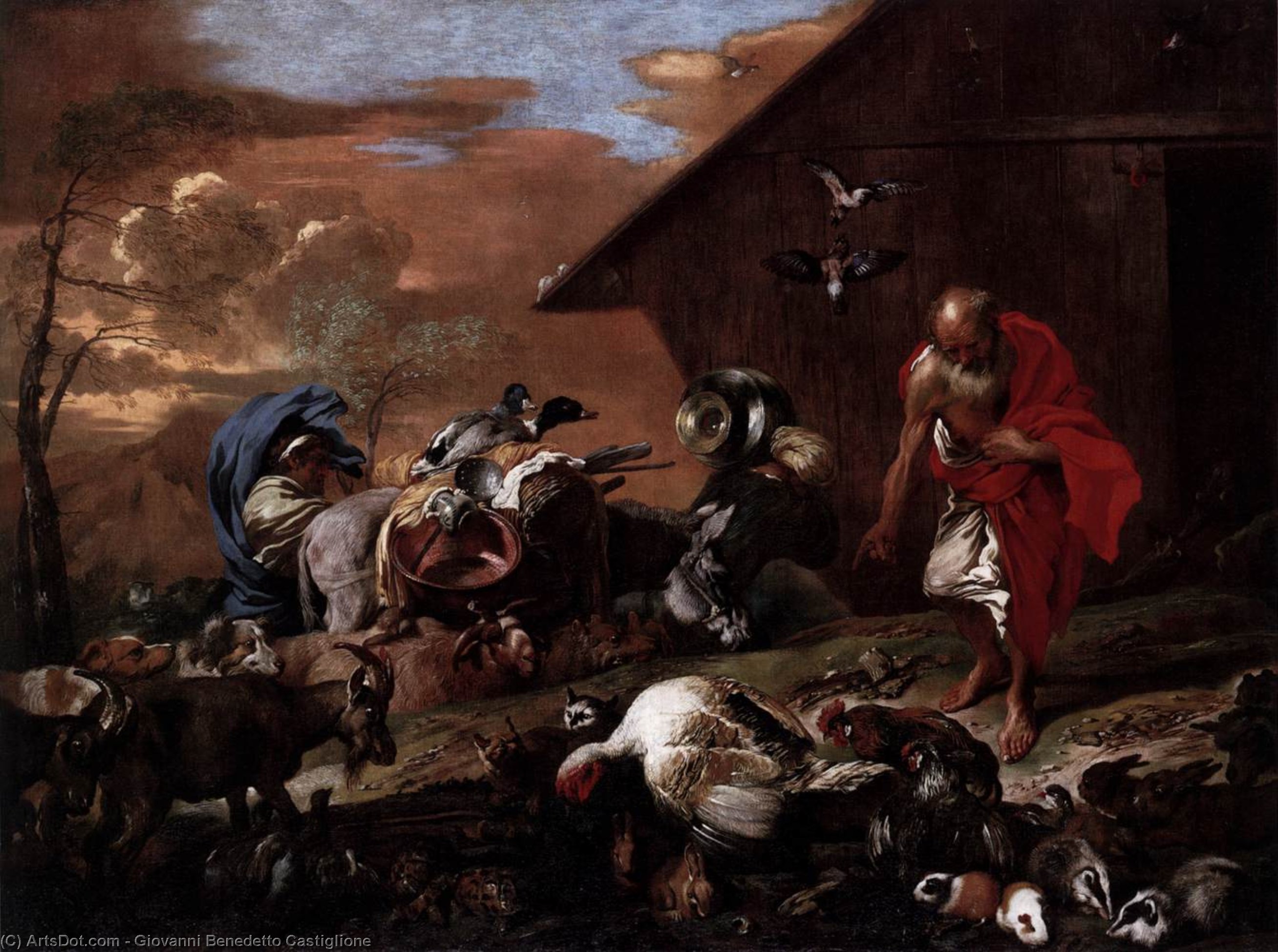 WikiOO.org - Encyclopedia of Fine Arts - Lukisan, Artwork Giovanni Benedetto Castiglione - In Front of Noah's Ark