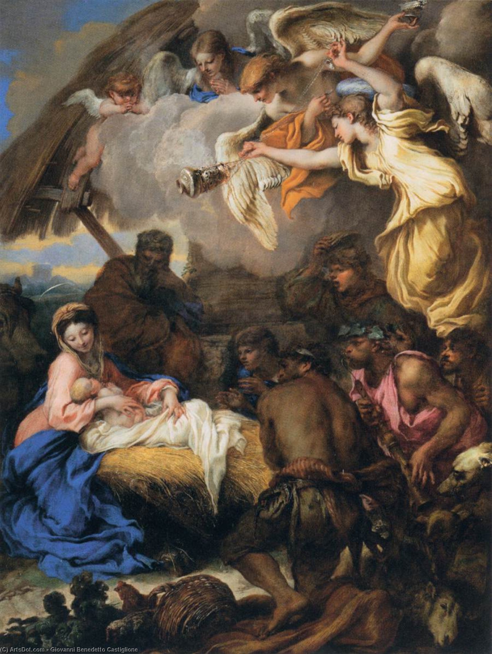 WikiOO.org - Encyclopedia of Fine Arts - Lukisan, Artwork Giovanni Benedetto Castiglione - The Adoration of the Shepherds