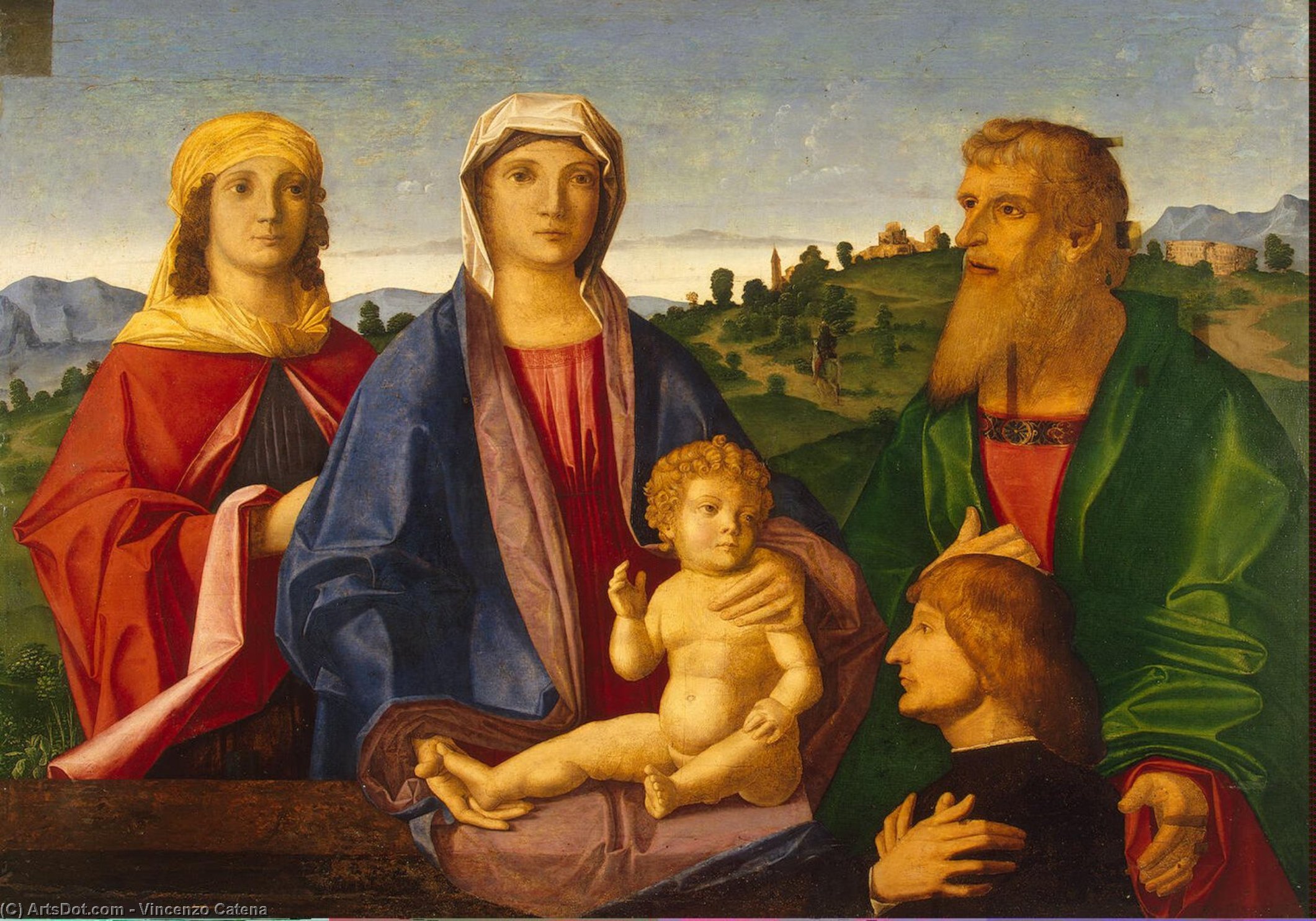 WikiOO.org - Encyclopedia of Fine Arts - Maľba, Artwork Vincenzo Catena - Madonna and Child with Saints and the Donor