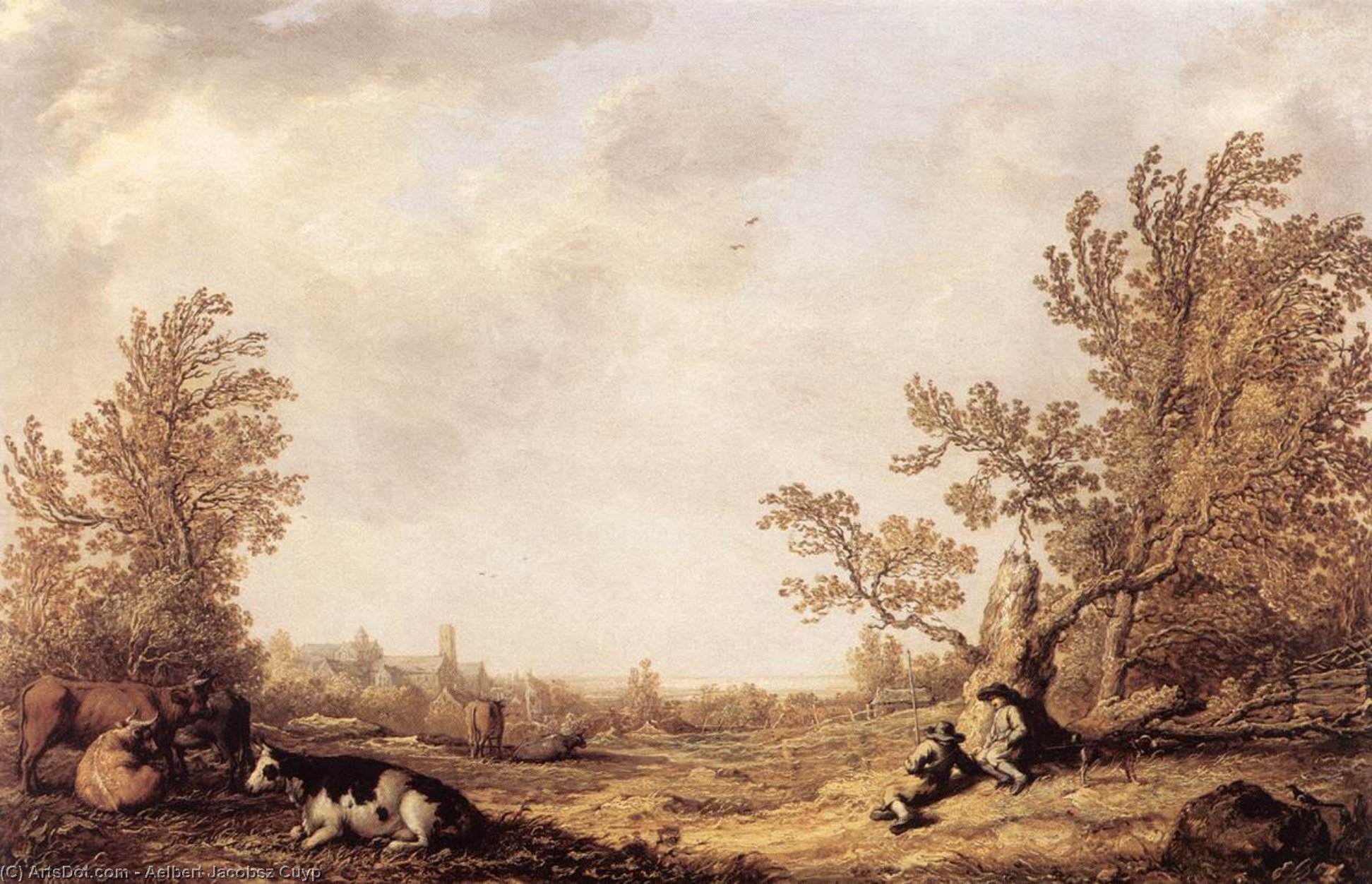 Wikioo.org - The Encyclopedia of Fine Arts - Painting, Artwork by Aelbert Jacobsz Cuyp - Meadow with Cows and Herdsmen