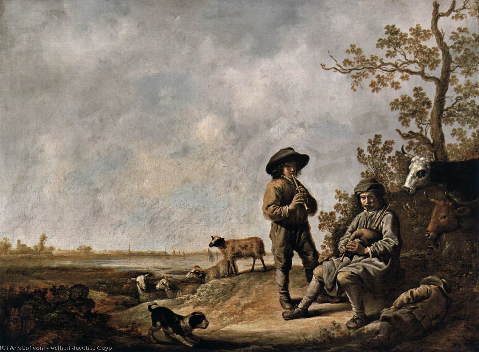 Wikioo.org - The Encyclopedia of Fine Arts - Painting, Artwork by Aelbert Jacobsz Cuyp - Piping Shepherds
