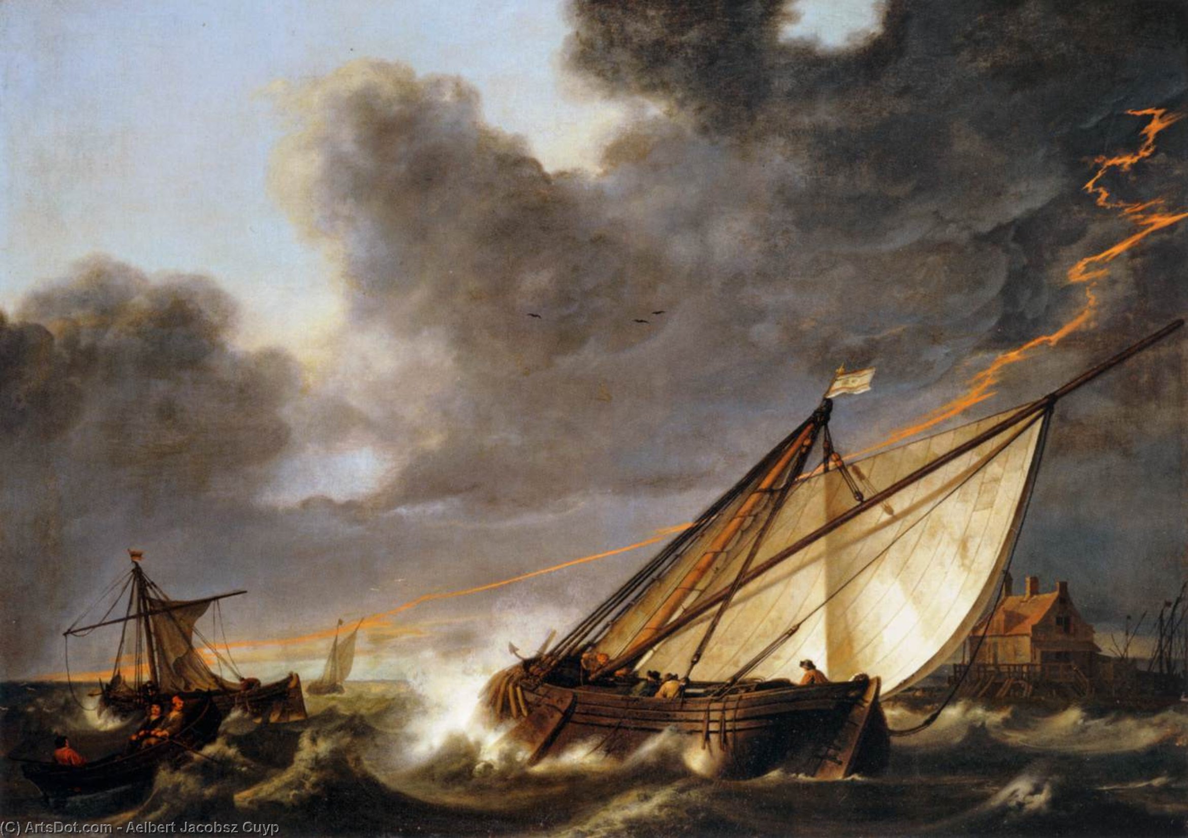 Wikioo.org - The Encyclopedia of Fine Arts - Painting, Artwork by Aelbert Jacobsz Cuyp - Ships Tossed in a Gale