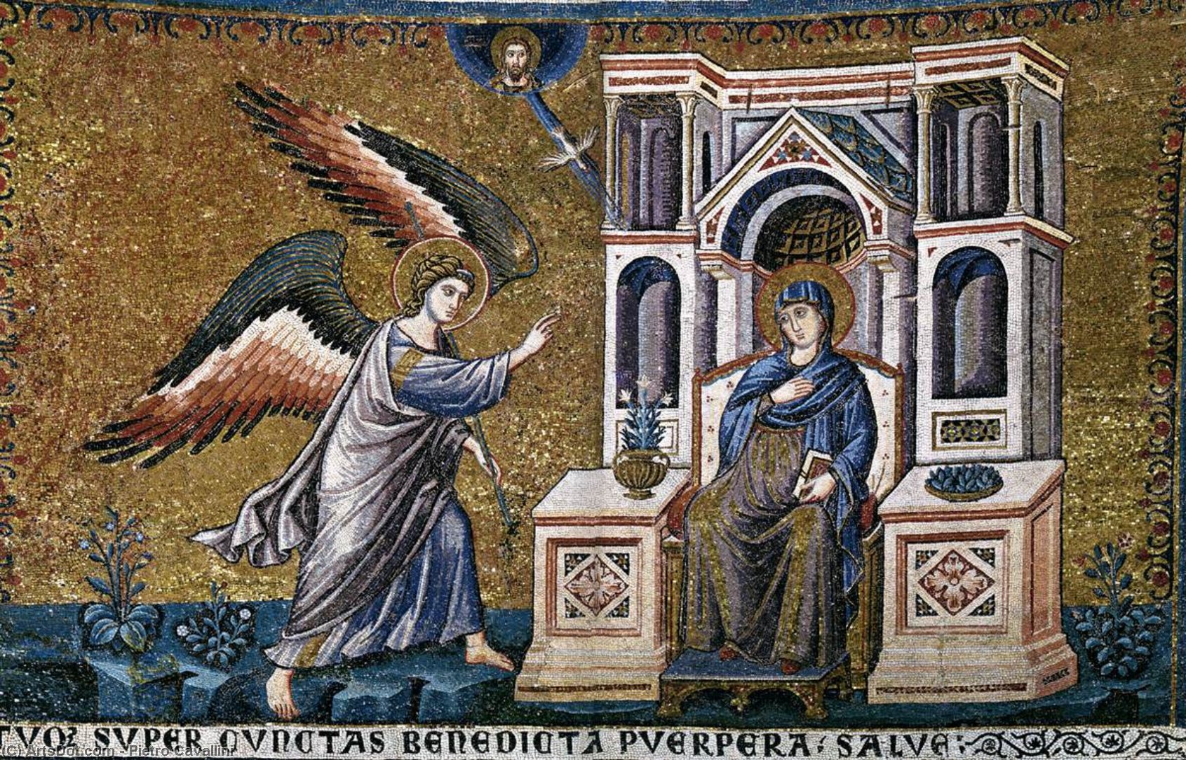 Wikioo.org - The Encyclopedia of Fine Arts - Painting, Artwork by Pietro Cavallini - Apse: 2. Annunciation