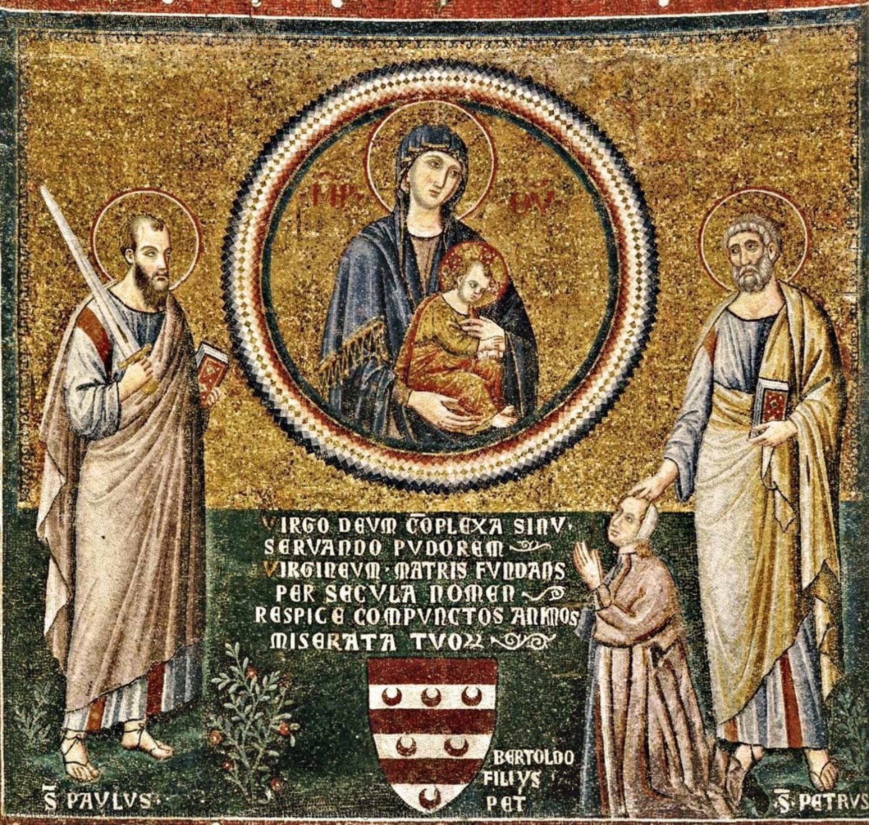 WikiOO.org - Encyclopedia of Fine Arts - Målning, konstverk Pietro Cavallini - Apse: St Peter Recommending Bertoldo Stefanschi to the Virgin