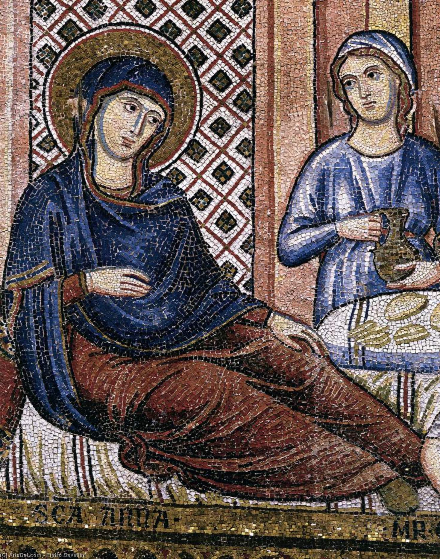Wikioo.org - The Encyclopedia of Fine Arts - Painting, Artwork by Pietro Cavallini - Nativity of the Virgin (detail)