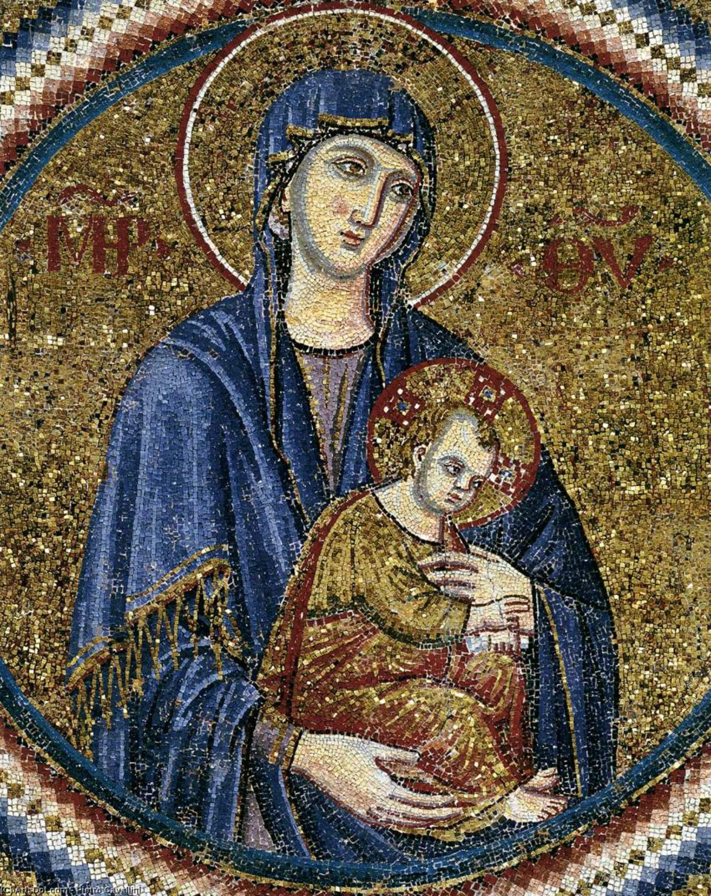 WikiOO.org - Encyclopedia of Fine Arts - Maleri, Artwork Pietro Cavallini - St Peter Recommending Bertoldo Stefanschi to the Virgin (detail)