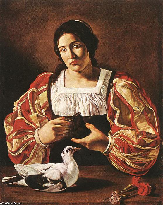 Wikioo.org - The Encyclopedia of Fine Arts - Painting, Artwork by Cecco Del Caravaggio (Francesco Buoneri) - Woman with a Dove